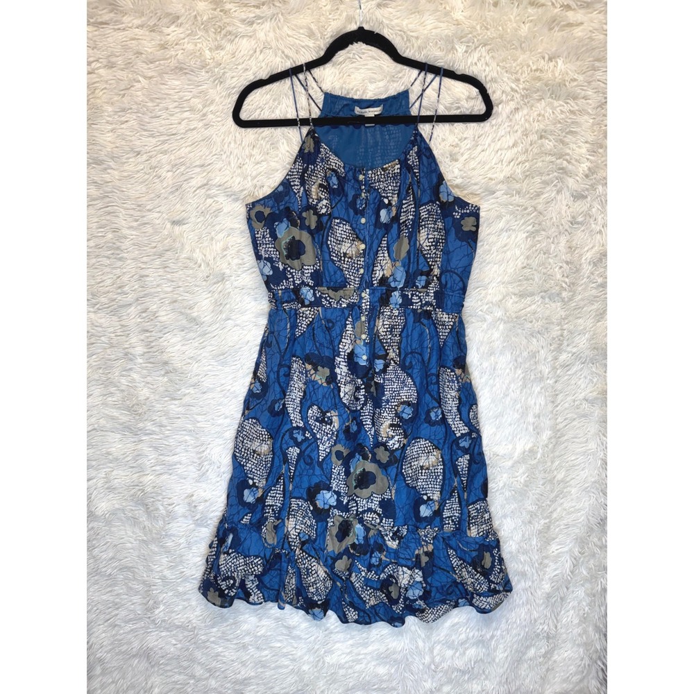 Banana Republic Sz 8 Silk Blend Blue Abstract Floral Halter Button Dress Pockets